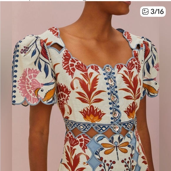 Farm Rio- Romantic Lightness Short Sleeve, embroidered Midi Dress size S - NWOT - Picture 4 of 9